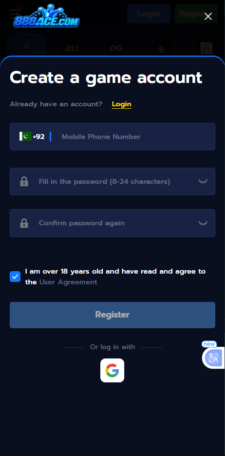 888ace game registration